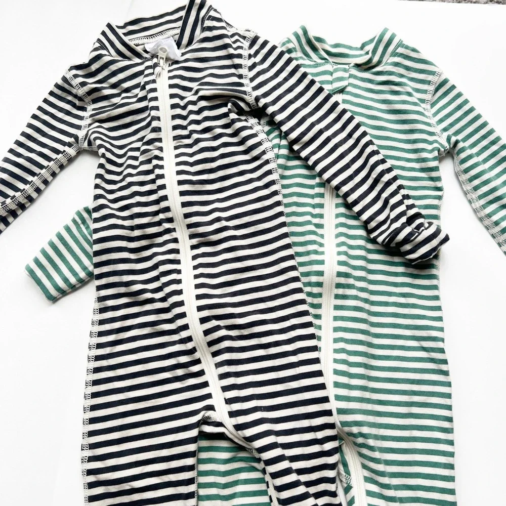 Hanna Andersson Striped Long Sleeve Footless Zip Pajamas Bundle 6-12 Months